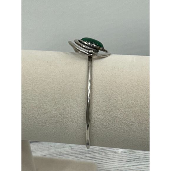 Sterling Silver 925 Modernist Swirl Cuff Bracelet with Green Malachite Cabochon - Picture 5 of 9